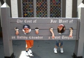 Perfect "time-out" spot: The stocks in the England section of Busch Gardens Virginia.