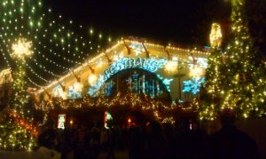 Christmas Town at Busch Gardens brings Das Festhaus ablaze in lights.